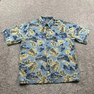 Reyn Spooner Shirt Men Medium Blue Joe Kealohas Floral Hawaiian Palm Tropical - Image 1 of 4