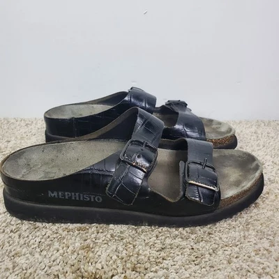 Mephisto Sandals Womens 38 7.5 Navy Glossy Croc Dual Strap Helen Comfort - Image 1 of 4