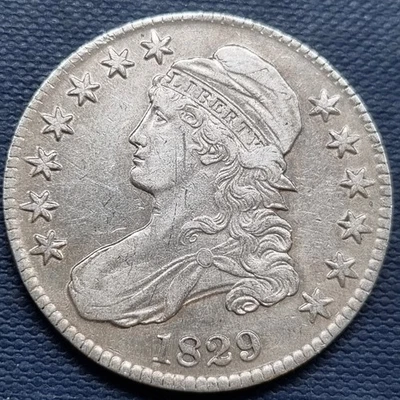 Medio dólar busto tapado 1829 50c alto grado AU #93696 Foto 1 de 2