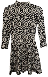 H&M Long Sleeve Black White Pattern Dress Mock Neck Size Small - Picture 1 of 8