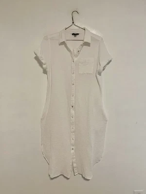 Vestido midi con botones Saks Five Avenue para mujer talla XL blanco gasa Resort algodón Foto 1 de 4
