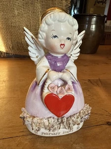 Vtg Napco FEBRUARY Valentine Heart Birthday Figurine Spaghetti Angel - Picture 1 of 4