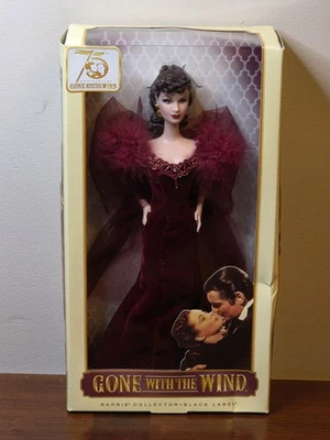 Muñeca Barbie Scarlett O'Hara 75 Aniversario Etiqueta Negra Lo que el viento se llevó Nueva Foto 1 de 4