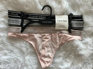 Calvin Klein Women's Cotton 3 Pack Thong Panties Underwear Black Pink Grey M - Picture 1 of 6