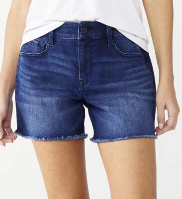 Mujer NINE WEST Adelgazante Lavado Oscuro Dobladillo Deshilachado Tiro Medio Denim Corto Talla 4 Nuevo Con Etiquetas Foto 1 de 4