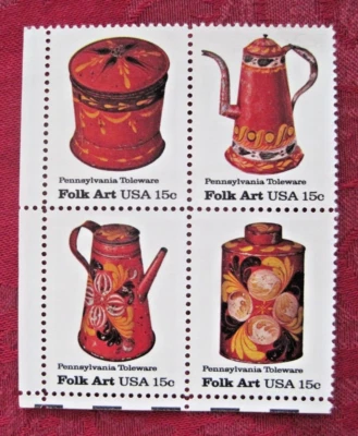 US 1979 Sc#1775-78 Folk Art Pennsylvania Toleware Block of 4 15¢ Stamps Mint NH - Image 1 of 2