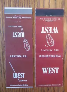 CUBIERTAS DE MATCHBOOK DE ESTACIÓN DE RADIO: WEST 1400 AM EASTON, PA CUBIERTAS DE CERILLAS VACÍAS -D14 - Imagen 1 de 3