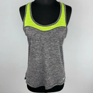 Avia Womens S Gray Yellow Activewear Racerback Tank Top Mesh Detail Slit Sides - Picture 1 of 7