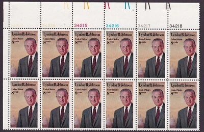 Scott #1503 Lyndon B. Johnson (LBJ) Plate Block Of 12 Stamps - MNH - Image 1 of 2