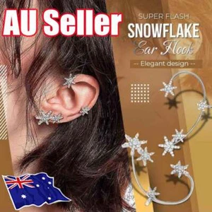 No Pierced Non Piercing Snowflake Ear Wrap Tragus Earrings Rhinestones KU - Picture 1 of 14