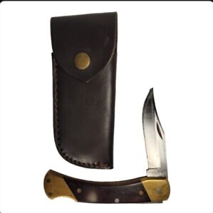 VTG Schrade Uncle Henry LB7 USA Folding Lockback Knife w/Leather Sheath Nice