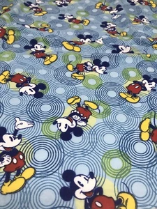 Mickey Mouse Blue Green Flannel Fabric Swirls Cotton Quilt 31" x 45" F38 - Picture 1 of 4