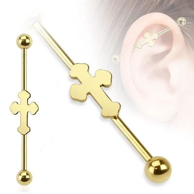 工业带中世纪十字 14 号 1-1/2 英寸 5 毫米球金色 IP 杠铃 @Z — 第 1/4 张图片