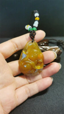 100% Natural Hand-carved Jade Pendant Jadeite Necklace monkey&Get rich A-69 - Image 1 of 4