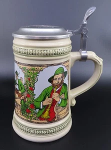 German Brotzeit Working Pewter Lid Original Stein 6" Oktoberfest Bavarian Art - Picture 1 of 11