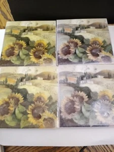Posavasos de azulejos de girasol con escena country - Imagen 1 de 7