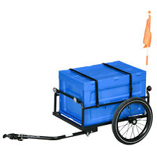 HOMCOM Bicycle Trailer with 65L Foldable Storage Box and Pneumatic Tyres, Blue