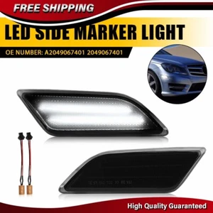 White LED Front Side Marker Indicator Lights For Mercedes W204 C250 C300 C350 - Picture 1 of 14