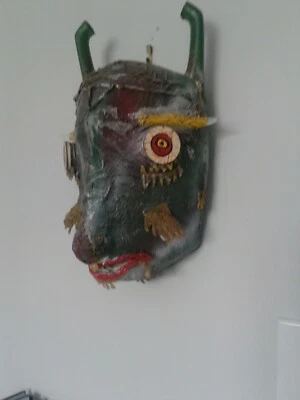 Handmade Handpainted GREEN Mask Halloween Wallhanging Decor Scary  - Image 1 of 4