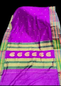 Original Narayan Peth Silk Saree(Purple) from Yeola, Maharashtra India - Picture 1 of 4