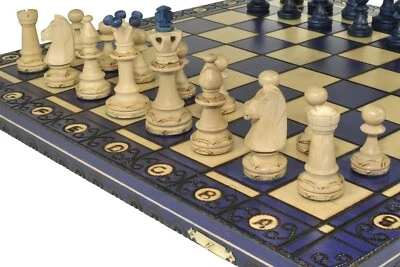 Juego de ajedrez de madera plegable europeo hecho a mano con 16 pulgadas (40 cm) AZUL Foto 1 de 4
