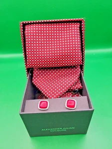 Alexander Julian Colours Men's Woven Tie set w/ Handkerchief and Cuff links Set - Picture 1 of 5