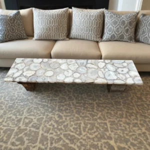 Console Table, Elegant Natural Handmade White Agate Table Top Unique Home Decor - Picture 1 of 7