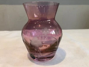 Bohemia Crystal Glass Vase Czech Republic Transparent Pink -10.5cm tall - Picture 1 of 6
