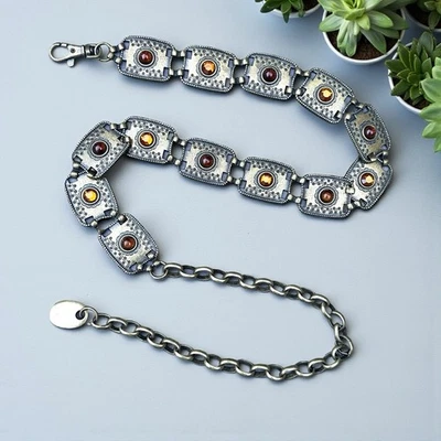 Cinturón de metal renacimiento etrusco tono latón imitación ámbar cabujones gitano steampunk Foto 1 de 4