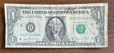 $1 ONE DOLLAR BILL - Ink Transfer Back to Front / Ink Bleed Through - Image 1 of 3