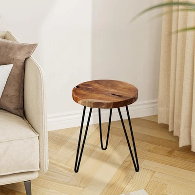 Круглый столик Greenage из деревенского тика — прикроватная тумбочка из натурального дерева 21 дюйм в высоту - Изображение 1 из 4