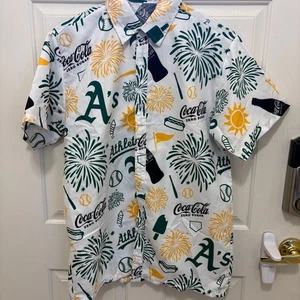 Oakland A's Coca Cola White Shirt Men's M July 4th MLB Baseball Hawaiian Style - Picture 1 of 4
