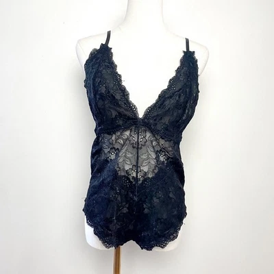 Body Lencería Peluche Encaje Floral Coqueta Boudoir Romántico Negro Transparente Talla M Foto 1 de 4