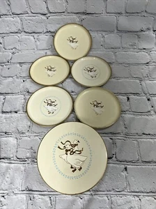 Vintage Otagiri Japan Ivory and Gold Duck Classic Coaster Set Of 5 Plus Holder - Picture 1 of 11