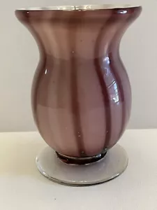 Vaso viola a righe vintage vetro soffiato a mano con cassa alto 5 pollici - Foto 1 di 5