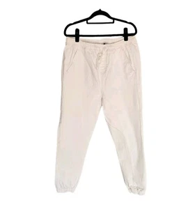 WITCHERY white drop crotch denim joggers women's size 12 cuffed drawstring waist - Picture 1 of 11