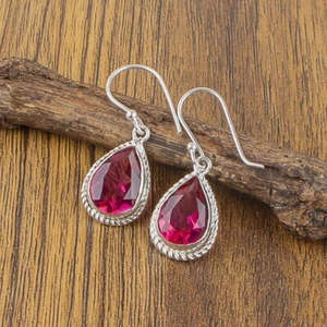 Natural Pink Tourmaline Gemstone Earrings 925 Sterling Silver Jewelry For Women - Picture 1 of 6