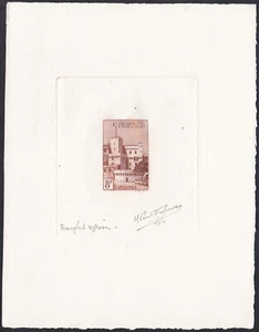 Monaco Sc219 Palace of Monaco, Architecture, Signed Red Brown Die Proof - Picture 1 of 2