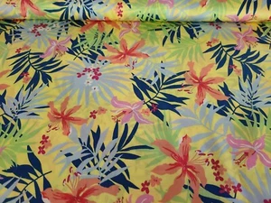 BTY X 60"W Lawn Fabric Floral Light Weight Multicolored On Yellow Background Sew - Picture 1 of 2