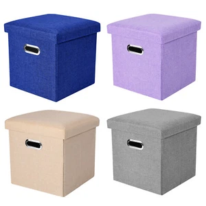 2PC Storage Ottoman Cube Foldable Bench Footrest Step Stool Padded Seat with Lid - Picture 1 of 20