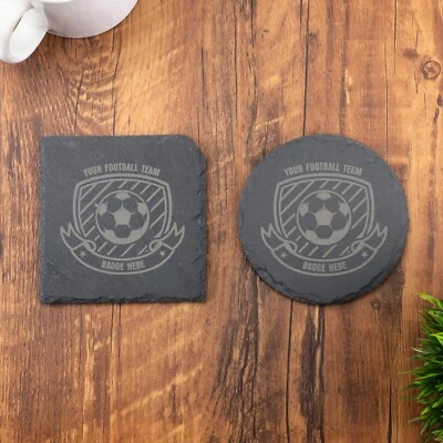 LASER CHIMP Football Badge Coaster, Any Team Badge Laser Engraved Slate 100mm Coffee Tea
