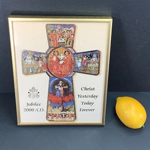 SEE VIDEO Catholic Wall Art Framed Glass Cross Christmas Gift GREAT JUBILEE 2000 - Picture 1 of 17