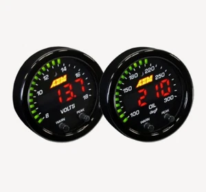 AEM 52mm X-Series Digital Voltage / Voltmeter + 100-300F Temperature Gauge Set - Picture 1 of 3