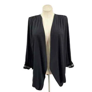 Vintage 80s Black Polyester Dress Jacket with Batwings and Sequin Cuffs Teddi S - Picture 1 of 11