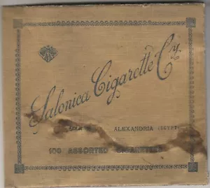 EGYPT-GREECE V. Rare Golden Hard Cover Cigarette Box SALONICA CIGARETTE Co. 1934 - Picture 1 of 3