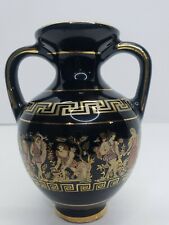 Vintage Hand Made Greek Vase 24K Gold Accent Made By DM Black Home Decor Glossy 
