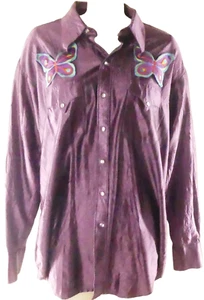 70s Button Up With Butterfly Embroidered Patches by Rockmount - Picture 1 of 4