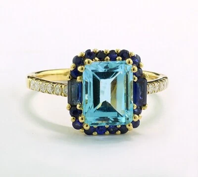 Topacio Azul Zafiro Anillo Brillante 750 Oro Amarillo Valor Euro Nuevo - Imagen 1 de 3