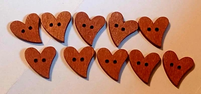 10 pc. Hearts Sewing Buttons Crafting Flat Wood 4 Hole   7/8"  - Image 1 of 2