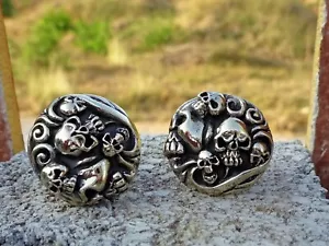 Biker Skull Cufflinks Vintage Handmade by Artist Collectible - Picture 1 of 3